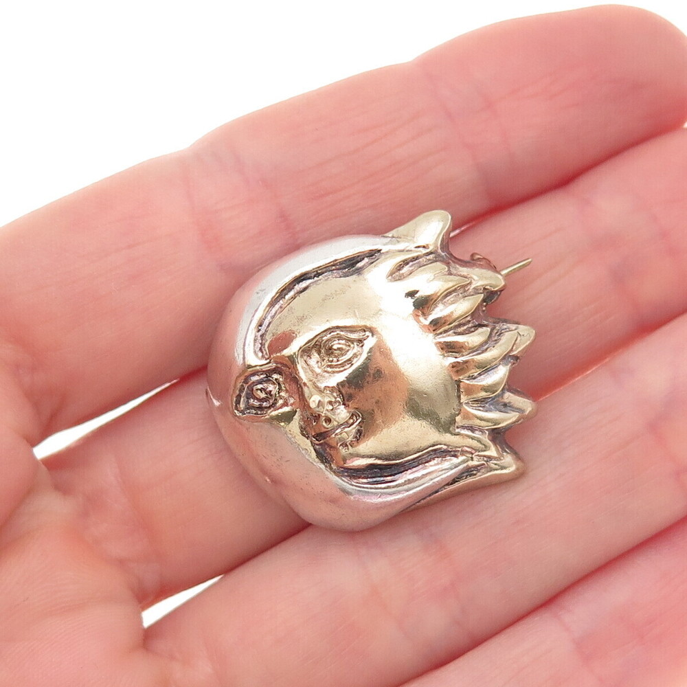 Sergio Bustamante Sterling 2-Tone Vintage Moon & Sun Brooch (missing lock hook)